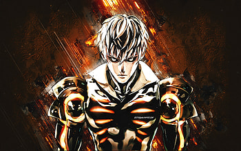 Genos, One-Punch Man, brown stone background, grunge art, OnePunchMan, Genos One-Punch Man HD wallpaper