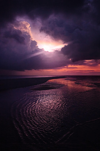 Nature, Sun, Twilight, Clouds, Coast, Beams, Rays, Dusk HD phone wallpaper