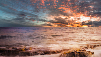 Seascape, water surface, sunset HD wallpaper