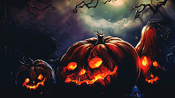 spooky night, pumpkins, night, moon j o lentens, bats HD wallpaper