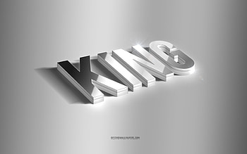 King, silver 3d art, gray background, with names, King name, King greeting card, 3d art, with King name HD wallpaper