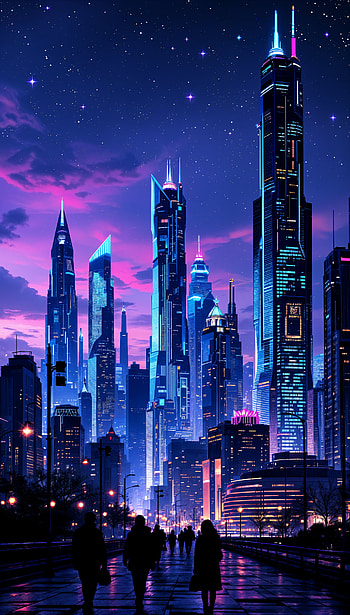 Neon Skyline: Stunning for Urban Dreamers, skyline, cityscape, futuristic, night, neon lights HD phone wallpaper