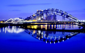 Cities, Night, City, Lights, Reflection, Bridge HD wallpaper