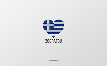 I Love Zografou, Greek cities, Day of Zografou, gray background, Zografou, Greece, Greek flag heart, favorite cities, Love Zografou HD wallpaper