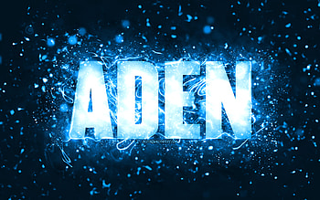 Happy Birtay Aden, , blue neon lights, Aden name, creative, Aden Happy Birtay, Aden Birtay, popular american male names, with Aden name, Aden HD wallpaper