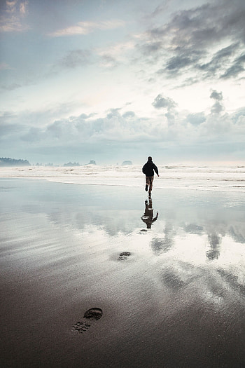 Waves, Beach, Silhouette, Miscellanea, Miscellaneous, Human, Person, Run Away, Run HD phone wallpaper