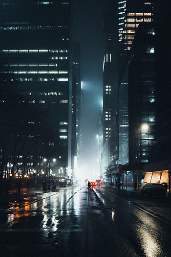Night, City, Dark, Shine, Light, Silhouette, Fog, Street HD phone wallpaper