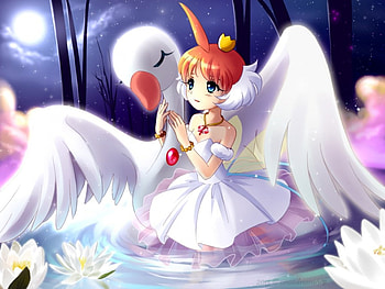 White Swan, night, cute, dress, beauty, nice, feather, moon, wing, flower, water lily, short hair, , water, swam, pond, female, wings, sweet, bird, tutu, girl, beautiful, lily, ballerina, kawaii, anime girl, anime, pretty, princess, lovely, lotus HD wallpaper