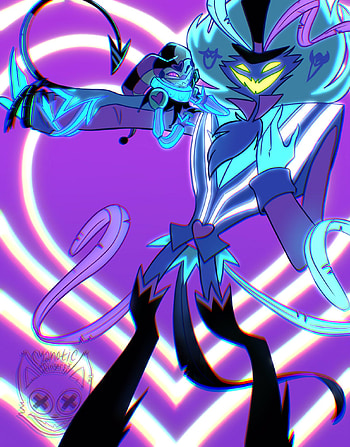 Asmodeus and fizzaroll, electric blue, magenta, fizzarolli, episode 7, helluva boss, ozzie HD phone wallpaper