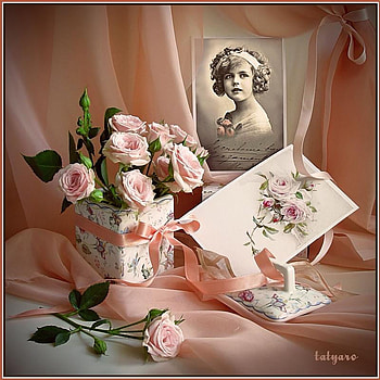 Victorian Love, sheer cloth, table, roses, ribbon, top, vase, pink, card, graph HD wallpaper