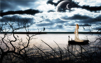 Lady in the lake, night, fantasy, lake, woman HD wallpaper
