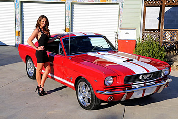 1966 Ford Mustang Fastback 289 and Girl, Car, Red, Fastback, Girl, Old-Timer, 289, Mustang, Muscle, Ford HD wallpaper