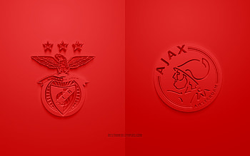SL Benfica vs AFC Ajax, 2022, UEFA Champions League, Eighth-finals, 3D logos, red background, Champions League, football match, 2022 Champions League, SL Benfica, AFC Ajax HD wallpaper