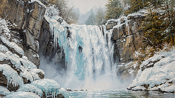 Glacial Cascade —, Waterfall, Ice, Snow, Winter HD wallpaper