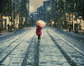 Winter walk, blue, snow, cold, women, sesons, walk HD wallpaper
