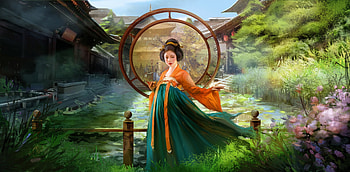 Geisha, frumusete, kimono, asian, fantasy, luminos, girl, orange, jieyang HD wallpaper