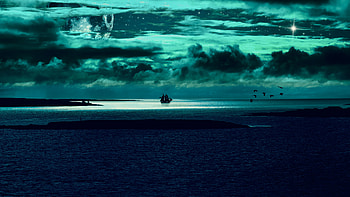 Clouds, body of water, sea, night, fantasy HD wallpaper