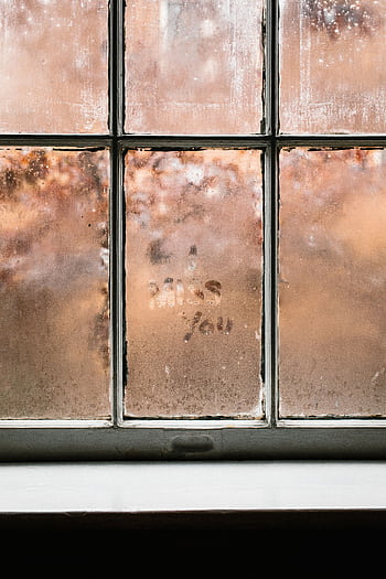 Steamy window pane with 'I miss you' message, creating a nostalgic ambiance. HD phone wallpaper