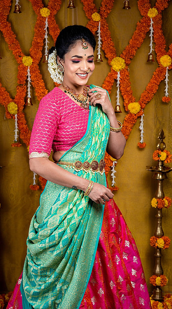Anupama Gowda, saree beauty, bridal HD phone wallpaper