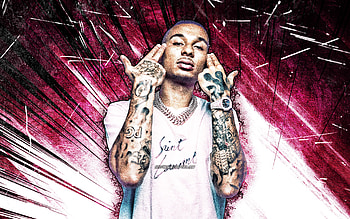 Fredo, grunge art, british rapper, music stars, purple abstract rays, british celebrity, Marvin William Bailey, Fredo HD wallpaper
