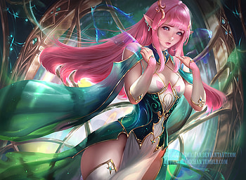 Elf PrincesS, long hair, beauty, nice, cg, , female, sexy, sweet, gorgeous, hot, girl, beautiful, pink hair, elf, pink, fantasy, pretty, green, lovely HD wallpaper