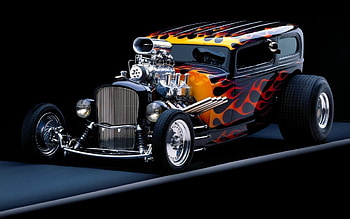 Flaming Hot Rod, customised, hot rod, flames, car, graph HD wallpaper