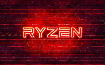 AMD Ryzen red logo, , red brickwall, AMD Ryzen logo, brands, AMD Ryzen neon logo, AMD Ryzen HD wallpaper