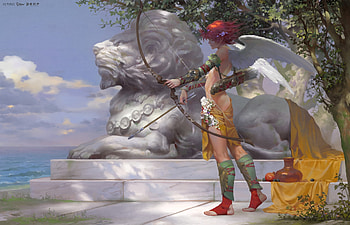 Cupid, wings, frumusete, art, man, archer, gorgeous, angel, lion, superb, boy, fantasy, wei feng, arrow HD wallpaper