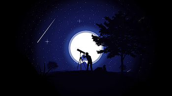 Moonlit Stargazing: Minimalist Night Telescope, minimalist, night, moon, telescope HD wallpaper