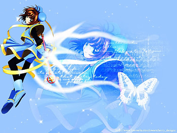 blue sakura, blue, butterflie, card captor, sakura HD wallpaper
