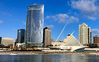 Milwaukee skyscrapers, Milwaukee art museum, Wisconsin cityscape, Northwestern Mutual tower HD wallpaper
