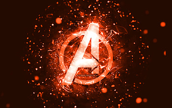 Avengers orange logo, , orange neon lights, creative, orange abstract background, Avengers logo, superheroes, Avengers HD wallpaper