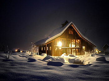 Winter, Home, Night, Snow HD wallpaper