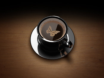 Butterfly of foam, coffee, foam, butterfly, cup HD wallpaper