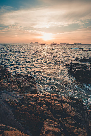 Nature, Sea, Sun, Rocks, Horizon HD phone wallpaper