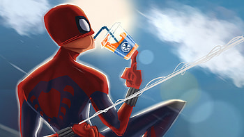 Spiderman Drinking Juice, spiderman, superheroes, artwork, digital-art, art, artstation HD wallpaper