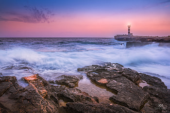 Nature, Sunset, Stones, Sea, Waves, Lighthouse, Surf, Spain HD wallpaper