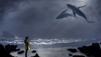 Lonely Song, fantasy, emo, girl, whales, ocean, dark, beach HD wallpaper
