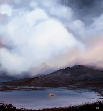Art, Lake, Fog, Boat HD phone wallpaper
