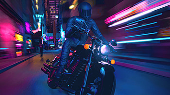 Motor Biker In City, motorcycle, biker, artist, artwork, digital-art HD wallpaper