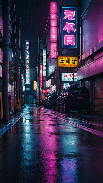 Futuristic Cyberpunk Tokyo Street at Night, Neon, Rain HD phone wallpaper