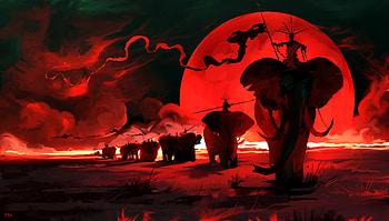 Elpehant Red Moon Digital Art , elephant, artist, artwork, digital-art, behance HD wallpaper