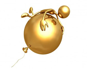 Golden Balloon Ride, gold figure, gold balloon, 3d, balloon ride HD wallpaper