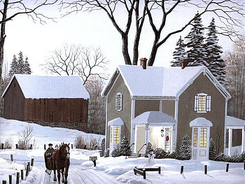 Sleigh Bells Ringing, winter, homestead, snow, trees, barn, house, horse ride, farm, cold, country, people, charming, sleigh, family, christmas, love, memories HD wallpaper