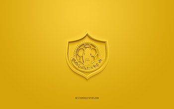 Qatar SC, creative 3D logo, yellow background, Qatar Stars League, 3d emblem, QSL, Qatar Football Club, Doha, Qatar, 3d art, football, Qatar SC 3d logo HD wallpaper