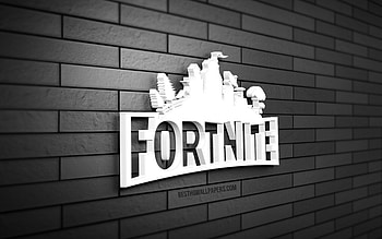 Fortnite 3D logo, , gray brickwall, creative, online games, Fortnite logo, 3D art, Fortnite HD wallpaper