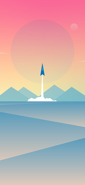 Art, Mountains, Sun, Vector, Rocket HD phone wallpaper