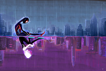 Spider And Gwen Gravity Defying Stunt, miles-morales, spiderman, gwen-stacy, superheroes, artwork, artist, digital-art HD wallpaper