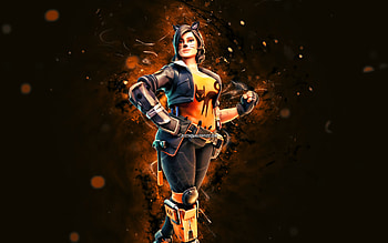 Cat Penny, , orange neon lights, Fortnite Battle Royale, Fortnite characters, Cat Penny Skin, Fortnite, Cat Penny Fortnite HD wallpaper