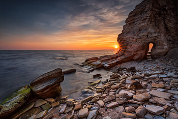 Sunset, arc, coast, rocks, nature HD wallpaper
